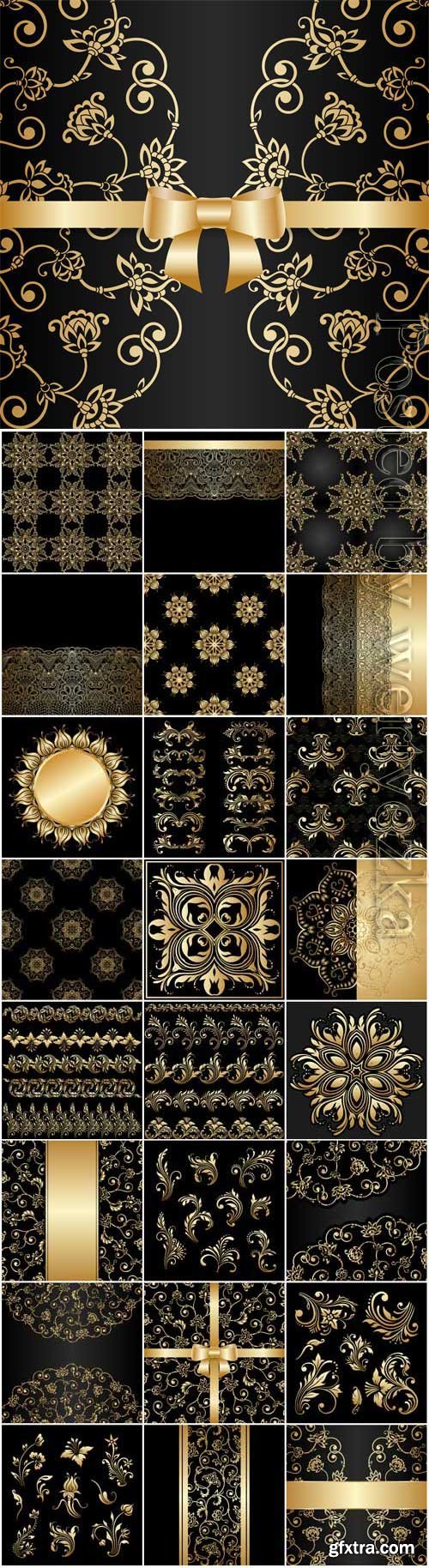 Gold decorative elements and patterns in vector
