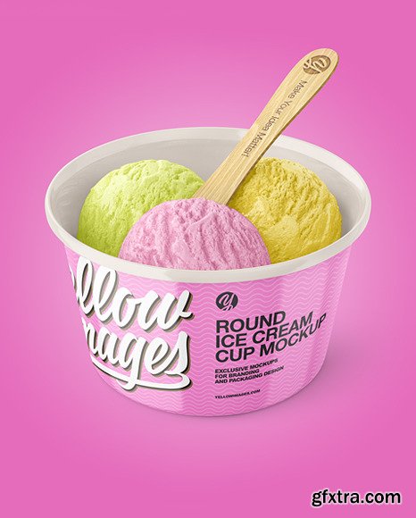 Glossy Ice Cream Cup w/ Wooden Stick Mockup 83475