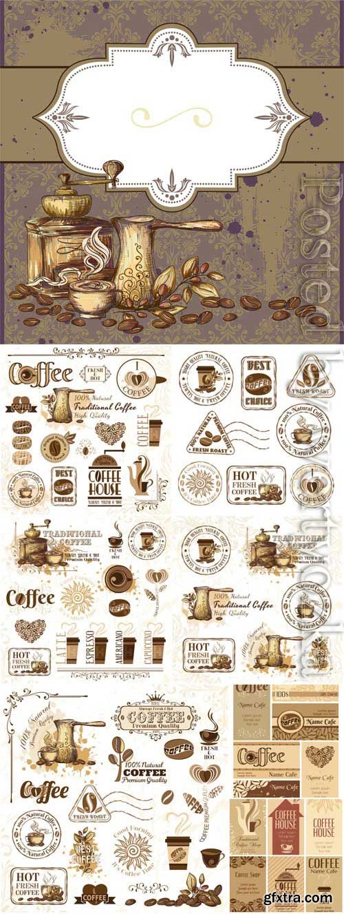 Coffee vintage elements, logos in vector