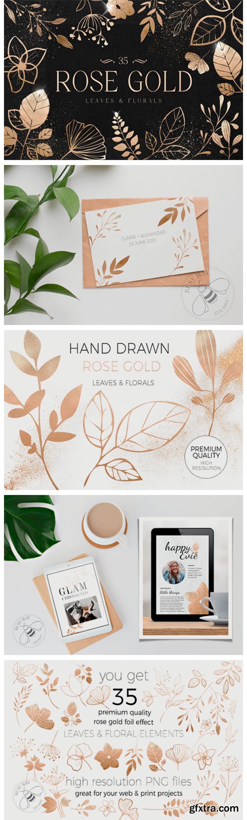 Rose Gold Leaves Florals Foil Elements 7226542