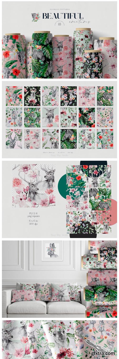 Animals and Flowers Seamless Patterns 12158411 Animals and Flowers Seamless Patterns 12158411