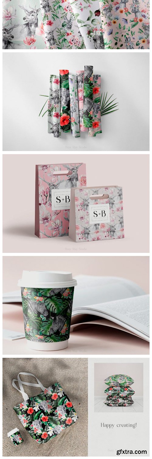 Animals and Flowers Seamless Patterns 12158411 Animals and Flowers Seamless Patterns 12158411