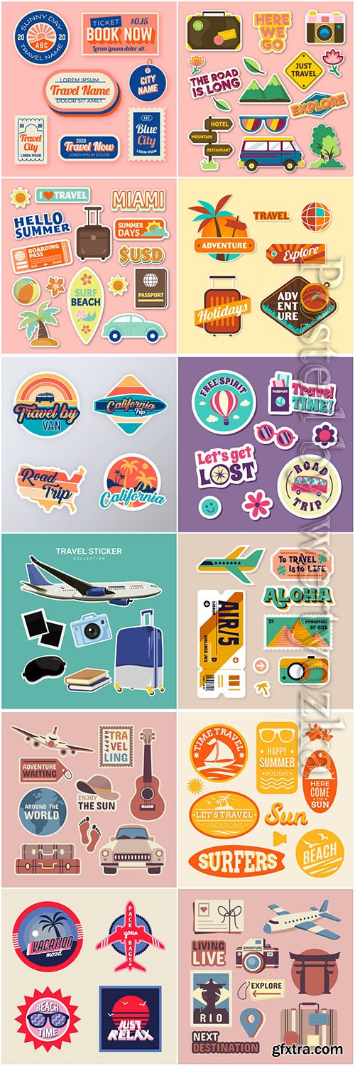 Travel sticker vector illustrations collection
