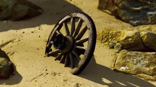 Videohive - Old Wooden Cart Wheel at Sand Beach - 32338873 - 32338873