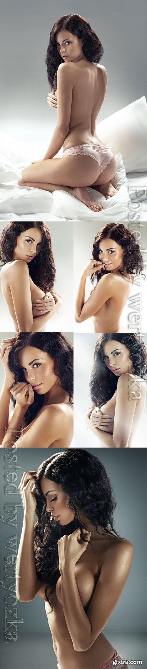 Girl with curly hair in the nude posing stock photo Girl with curly hair in the nude posing stock photo