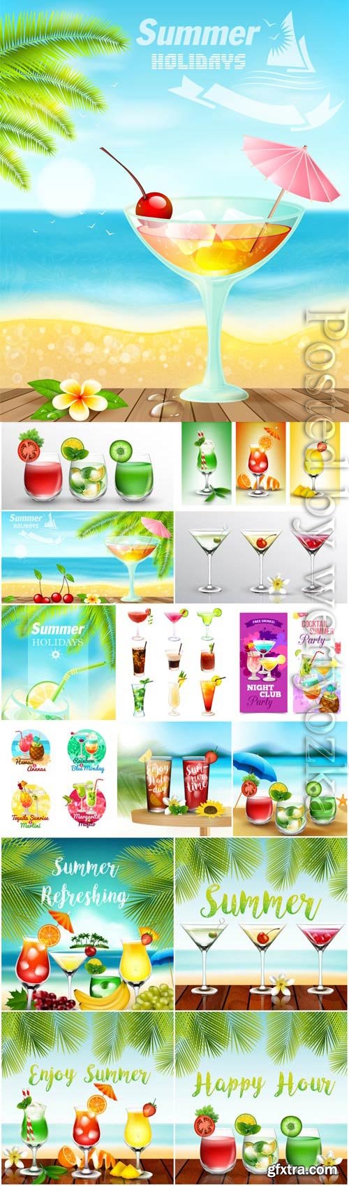Summer time, cocktails in vector