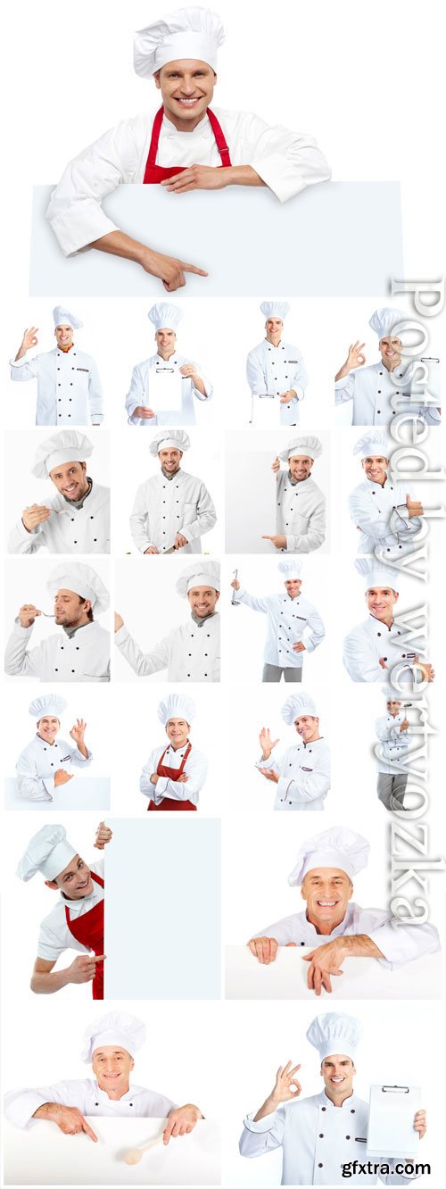 Chef with white poster stock photo Chef with white poster stock photo