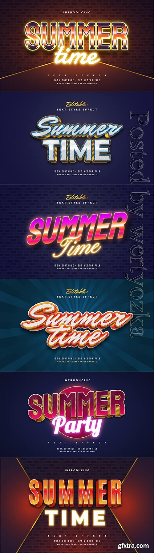 Summer time text with cartoon style editable vector text effect