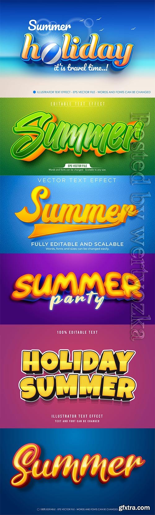 Summer vector text, cartoon style editable text effect