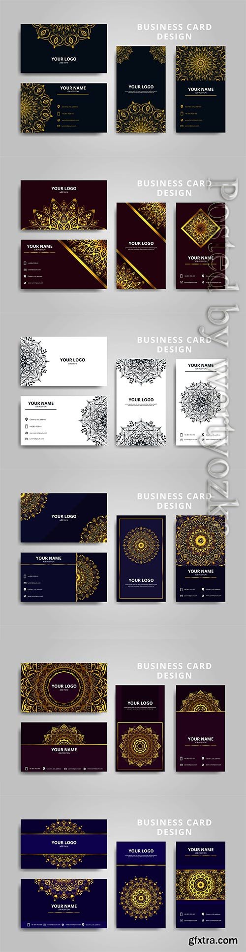 Luxurious gold and red mandala business card template design Luxurious gold and red mandala business card template design