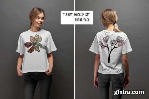 CreativeMarket - Girl T-shirt mockup (front/back) 5922524