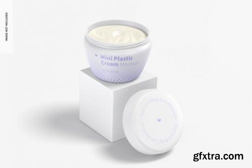 Mini plastic cream jars with lid mockup