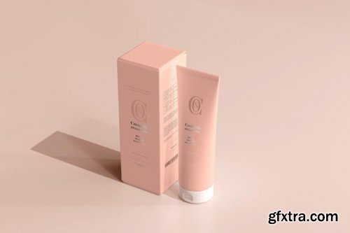 Cosmetic cream tube with box mockup 3