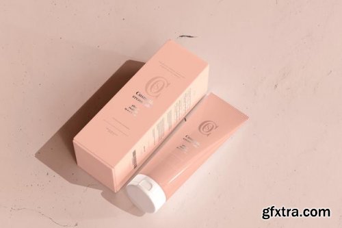 Cosmetic cream tube with box mockup 3