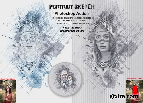 CreativeMarket - Portrait Sketch Photoshop Action 5885102