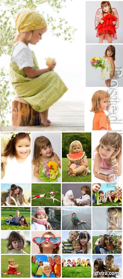 Beautiful little girls in nature stock photo
