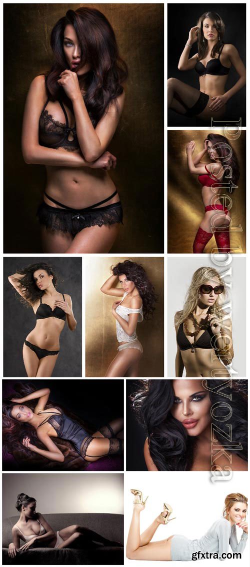 Girls in lingerie in different poses stock photo Girls in lingerie in different poses stock photo