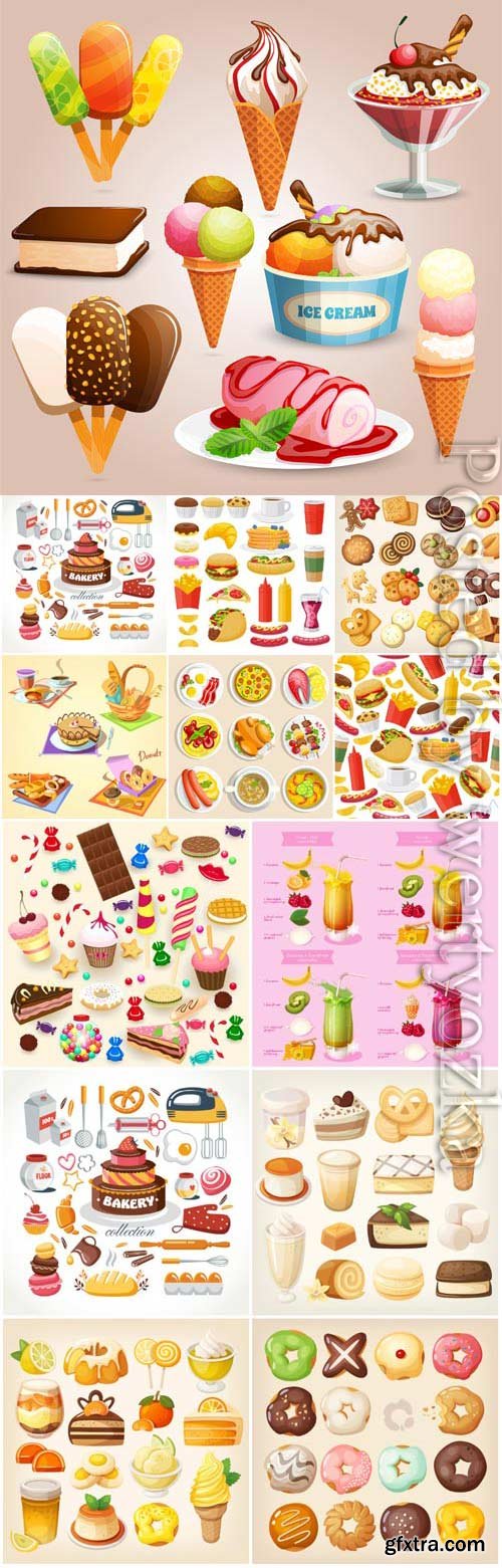 Desserts and sweets, ice cream in vector Desserts and sweets, ice cream in vector