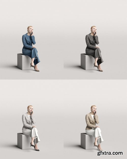 Humano Elegant business woman sitting talking on the phone 0120 3D model