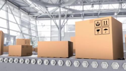Videohive - Logistics Warehouse with Transport Line and Transportation of the Carton Parcels - 32400890 - 32400890