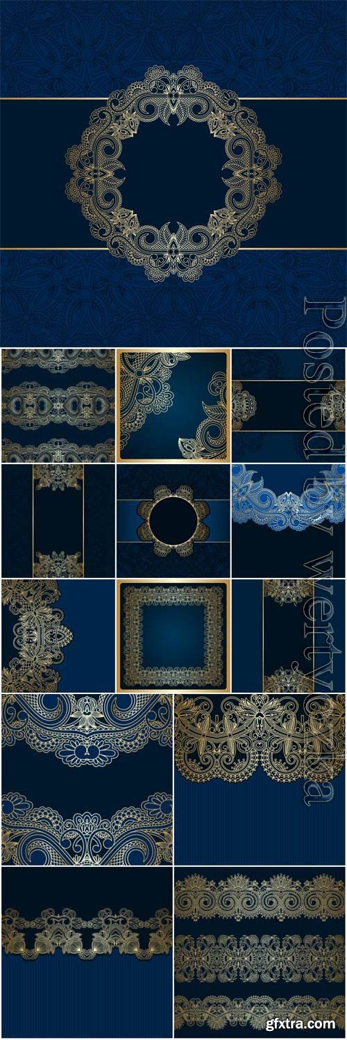 Blue backgrounds with golden patterns in vector