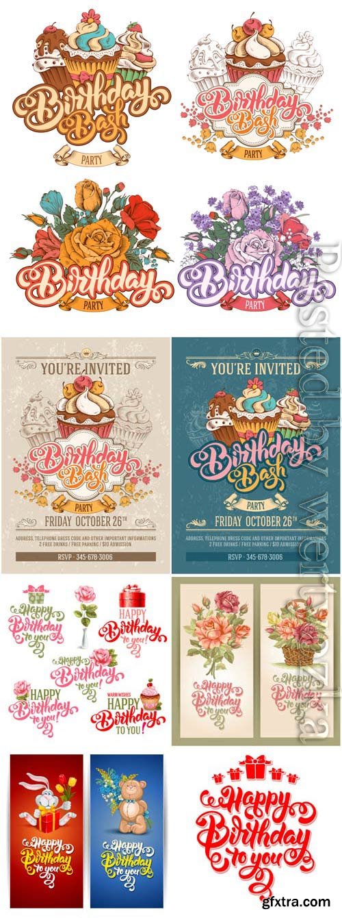 Vintage happy birthday posters in vector Vintage happy birthday posters in vector