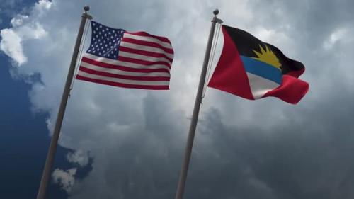 Videohive - Waving Flags Of The United States And The Antigua And Barbuda 4K - 32590657 - 32590657