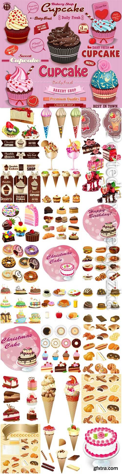 Desserts, ice cream cakes and various sweets in vector Desserts, ice cream cakes and various sweets in vector