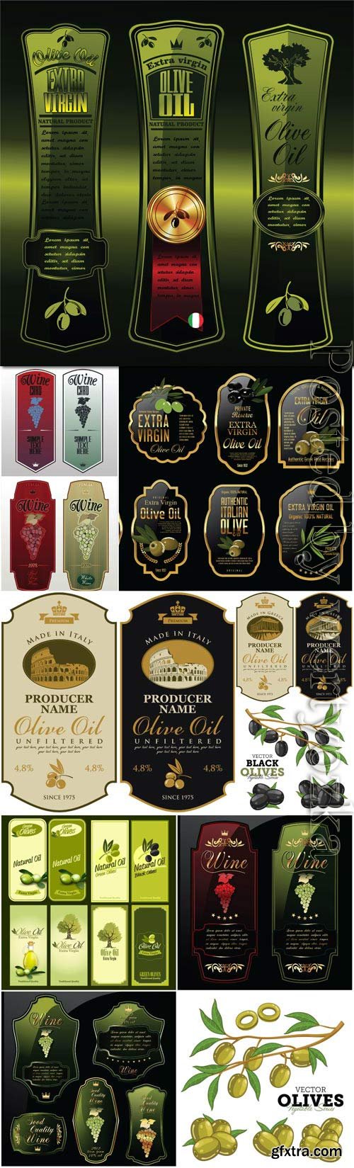 Luxury labels of olives and wine in vector Luxury labels of olives and wine in vector
