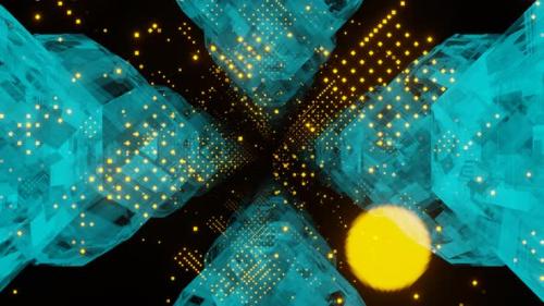 Videohive - 3D Big Data Digital Bluegreen Cube Square Tunnel with Futuristic Yellow Matrix - 32668466 - 32668466