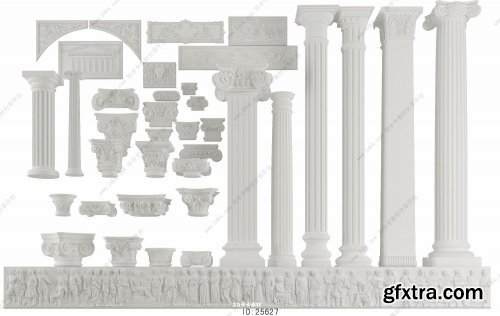 European style Roman column lattice plaster carving accessories 3D model