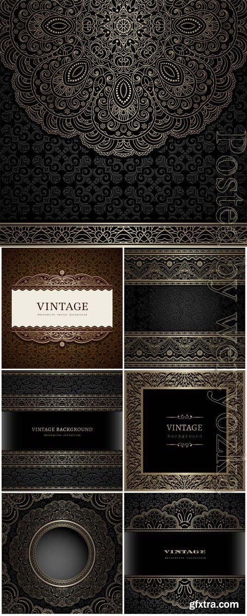 Luxury black backgrounds with golden patterns in vector