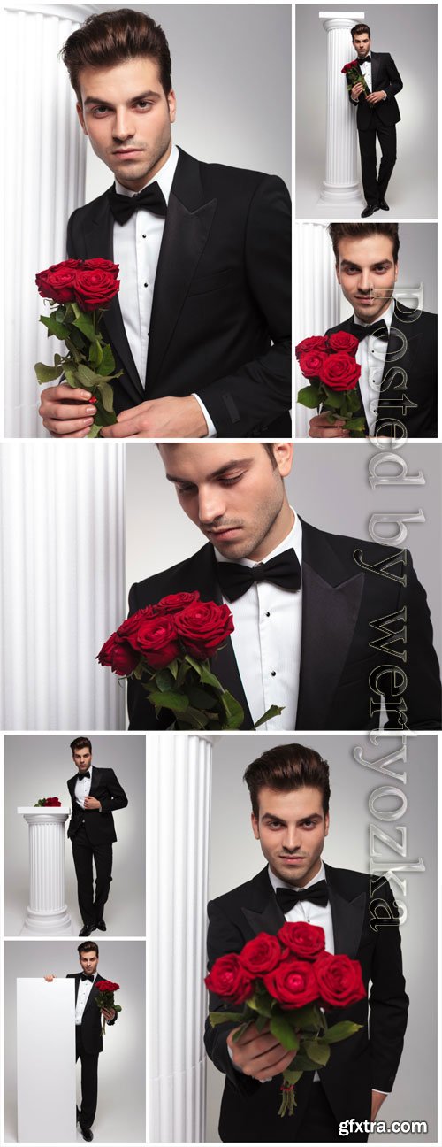 Stylish man with roses stock photo Stylish man with roses stock photo