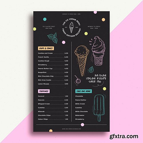 Hand-drawn ice cream blackboard menu template