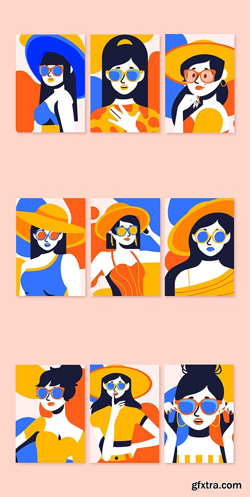 Hand-drawn trendy fashion portraits covers collection 