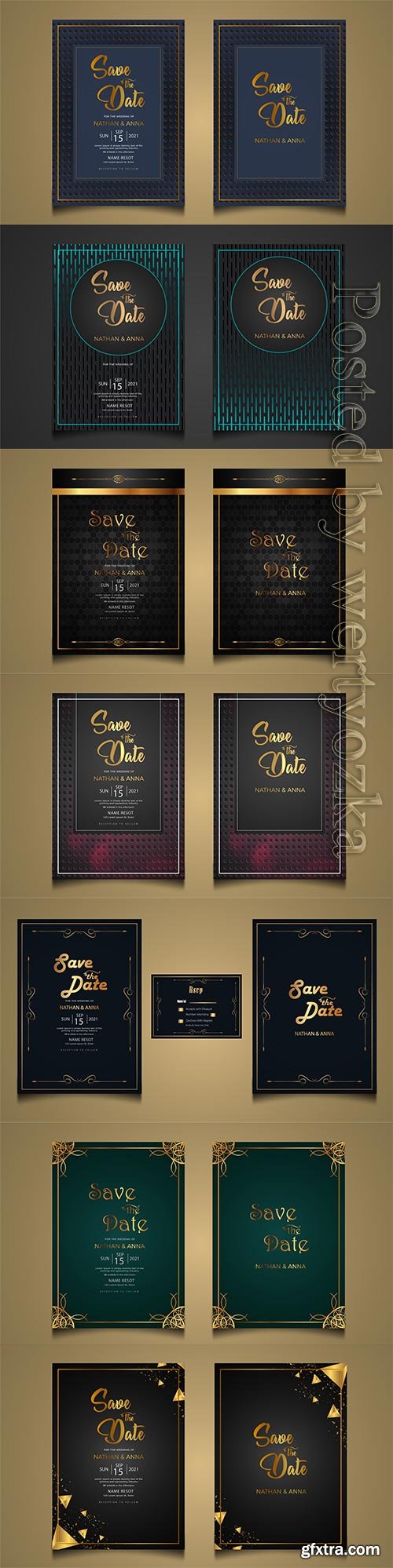 Set collection luxury modern wedding invitation vector card template
