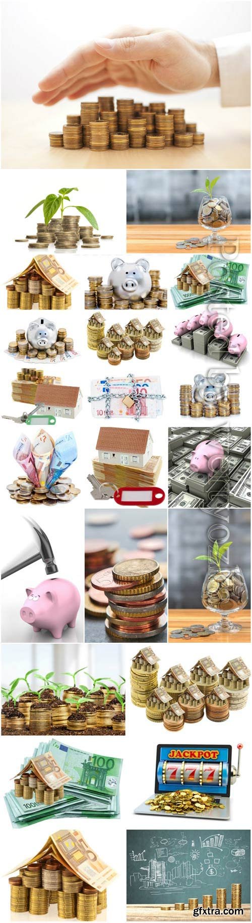 Banknotes, coins stock photo