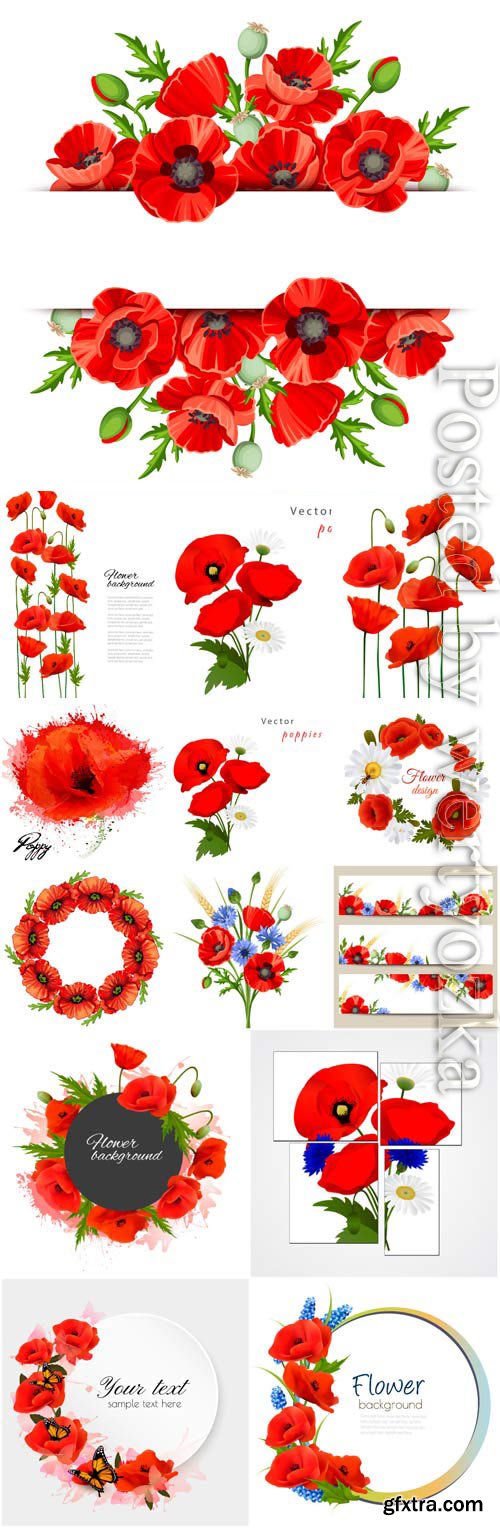 Frames with red poppies in vector Frames with red poppies in vector