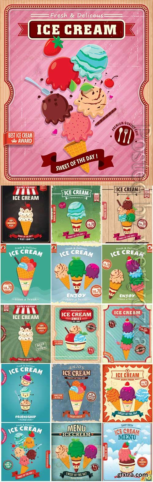 Ice cream advertising retro posters in vector Ice cream advertising retro posters in vector