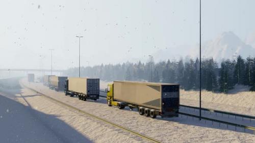 Videohive - Heavy Duty Cargo Trucks on Snowy Road in Winter Season - 32785852 - 32785852