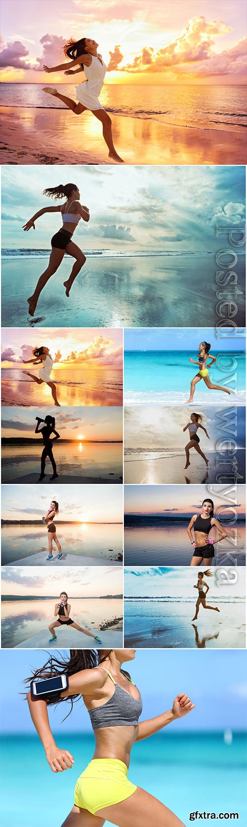 Girls doing sports by the sea stock photo Girls doing sports by the sea stock photo