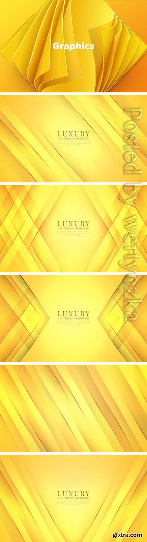 Yellow abstract backgrounds with golden lines in vector