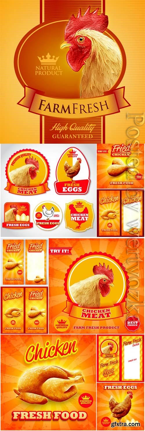 Chicken and meat promotional posters in vector Chicken and meat promotional posters in vector
