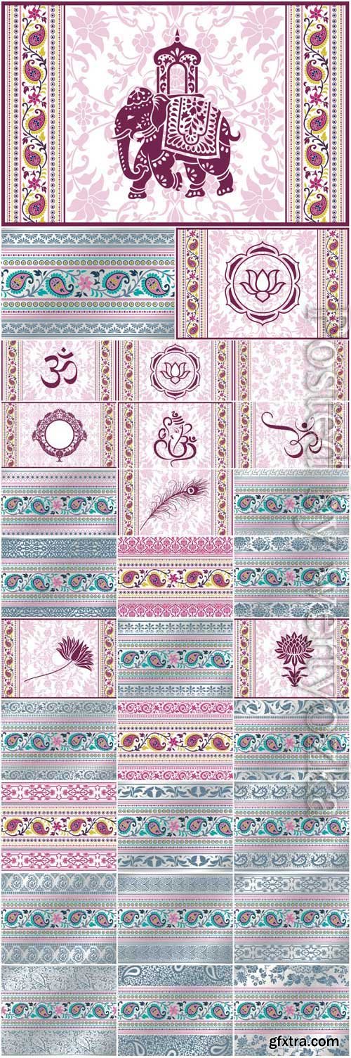 Indian backgrounds with patterns and elephant in vector