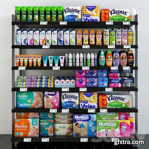 Shelving with hygiene products