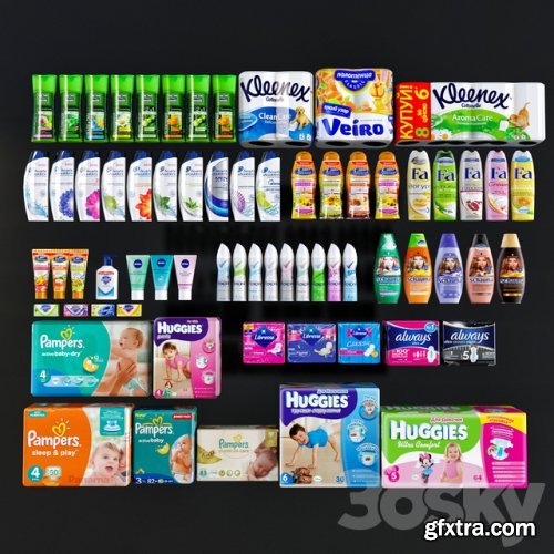 Shelving with hygiene products
