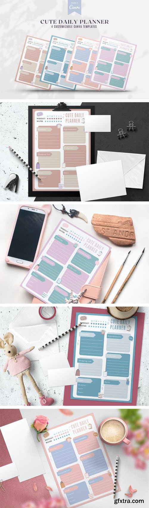 Cute Daily Planner - 4 Customizable Canva PDF Templates Cute Daily Planner - 4 Customizable Canva PDF Templates