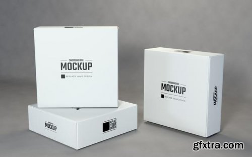Display white square cardboard boxes mockup