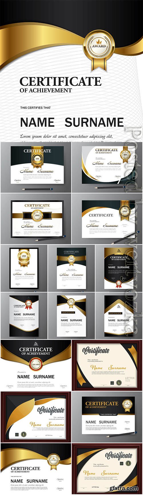 Diplomas and certificates with gold design in vector Diplomas and certificates with gold design in vector