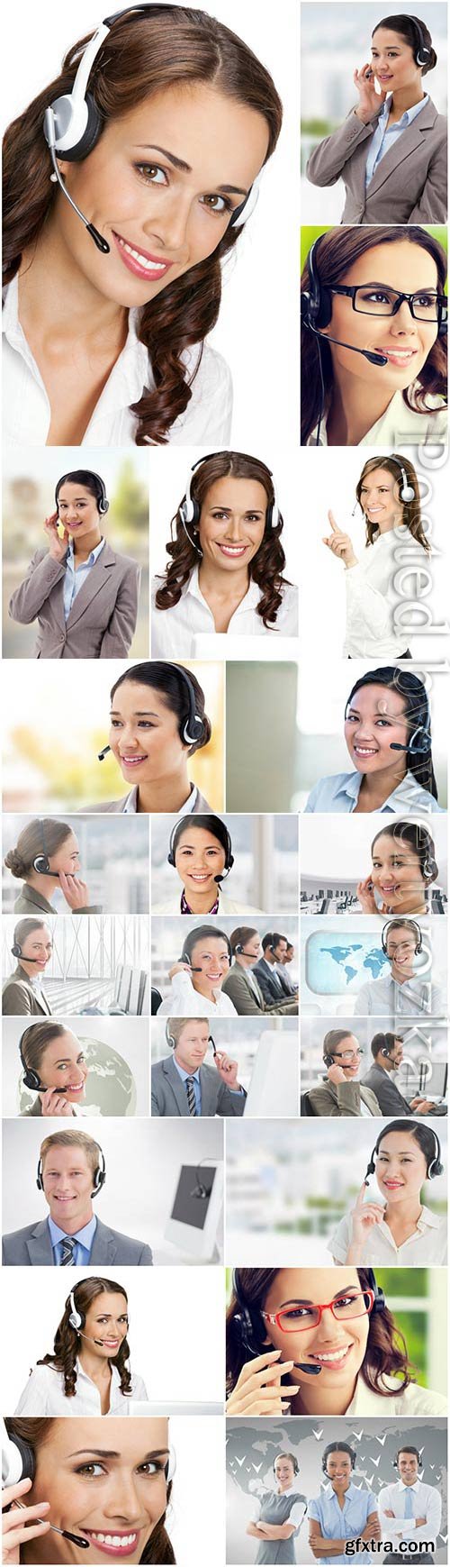 Smiling female operators stock photo Smiling female operators stock photo
